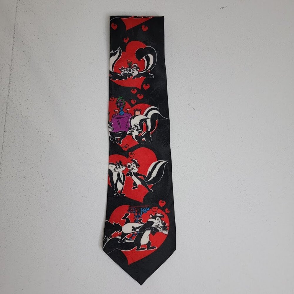 Vtg Looney Tunes Mania Pepe Le Pew Skunk Tie 1995 Hearts Valentines Day Retro